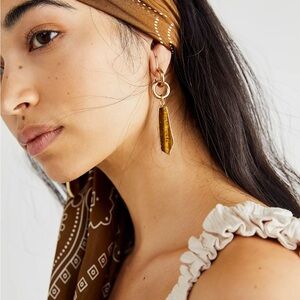 Free People Chains and Raw Stone Drop Earrings - Gold